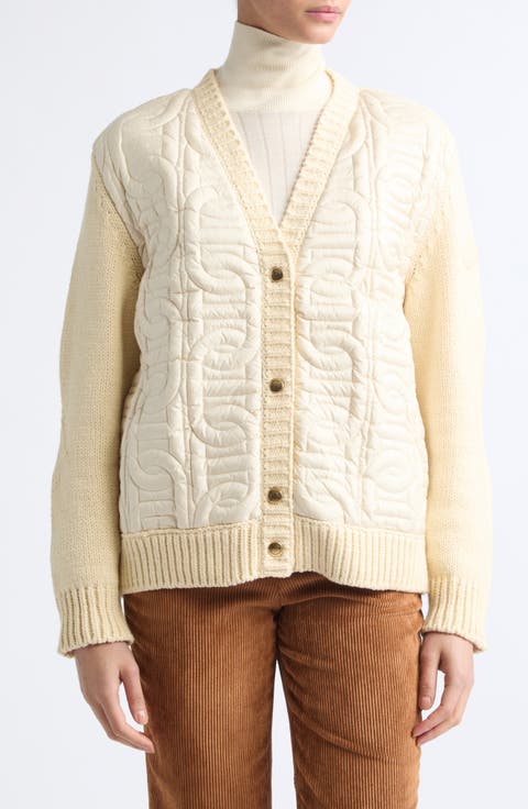 Mixed Media Chain Quilt Cotton Blend Cardigan