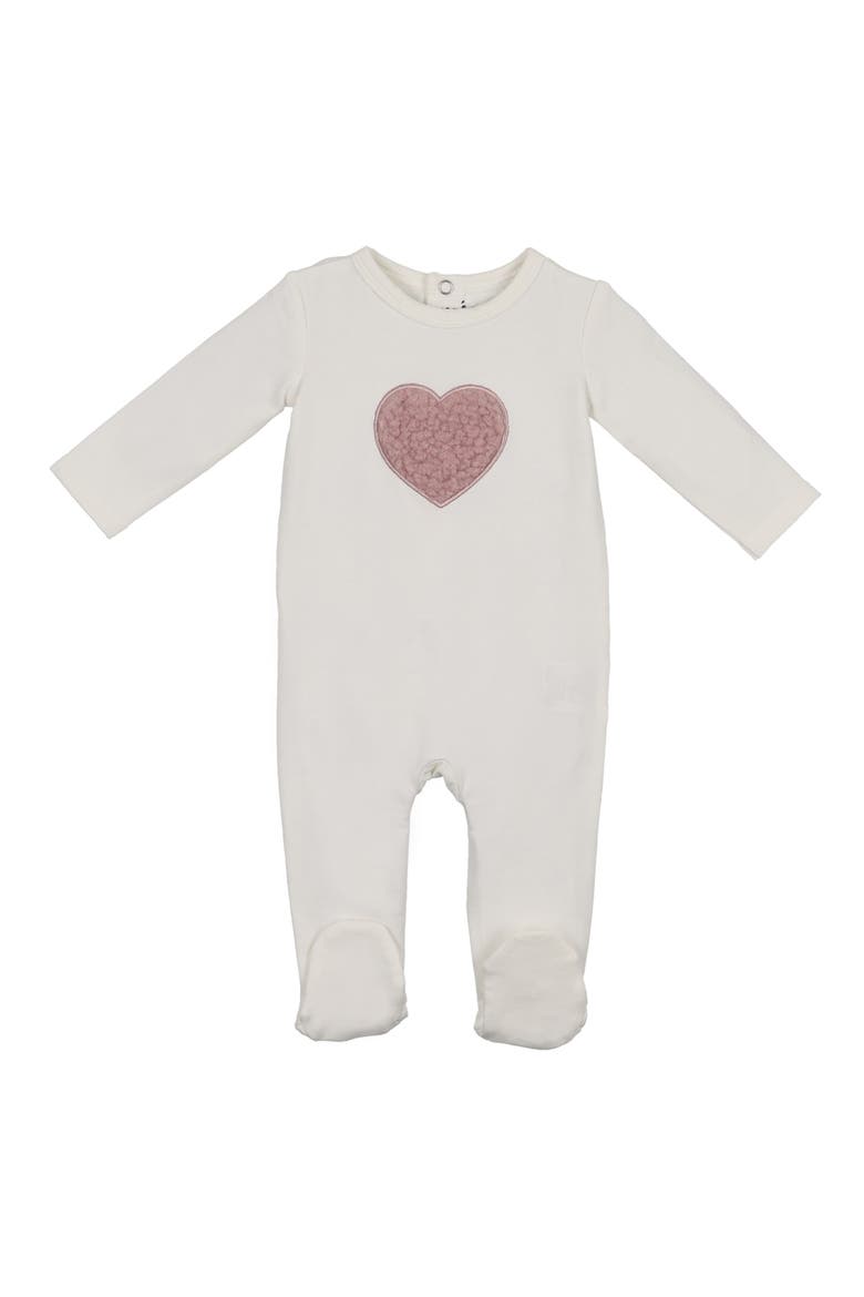 Heart Appliqué Footie, Main, color, OFF WHITE