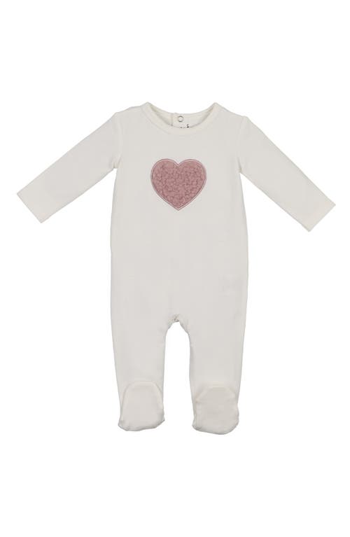 Maniere Babies' Manière Heart Appliqué Footie In Gray