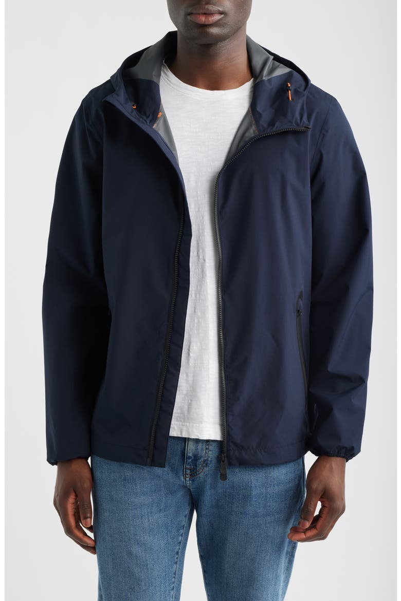 Drop Hooded Rain Jacket, Main, color, BLUE BLACK