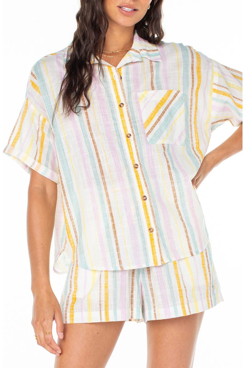 Beach Nostalgia Stripe Camp Shirt, Main, color, EGRET