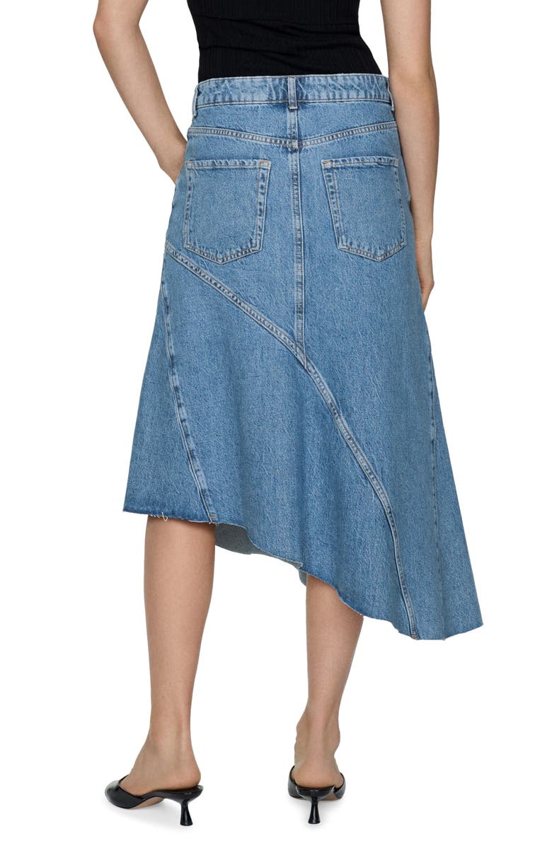 MANGO Asymmetric Raw Hem Denim Midi Skirt, Alternate, color,