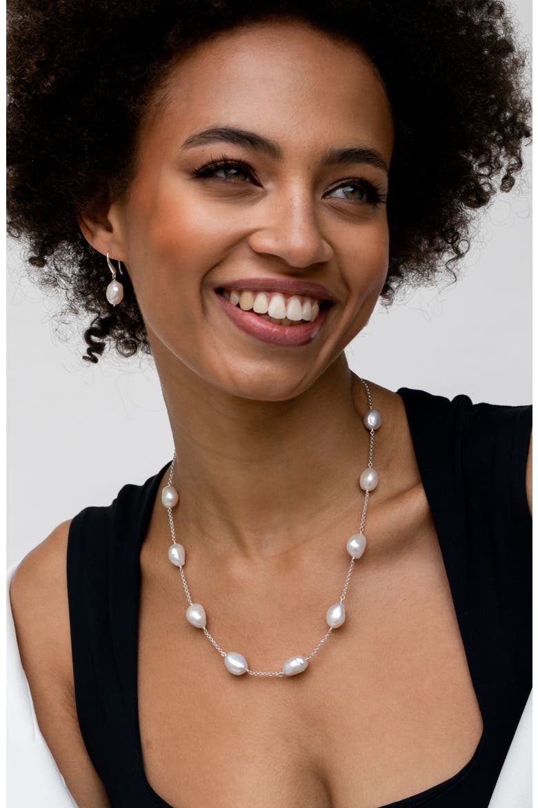 White Baroque Pearl Chain Necklace, Alternate, color, Sterling Silver