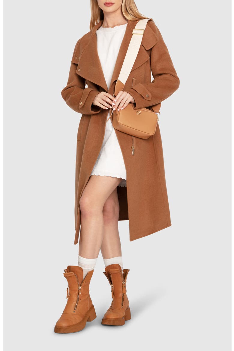 Envy Me Asymmetric Zip Wool Blend Coat, Alternate, color, CAMEL