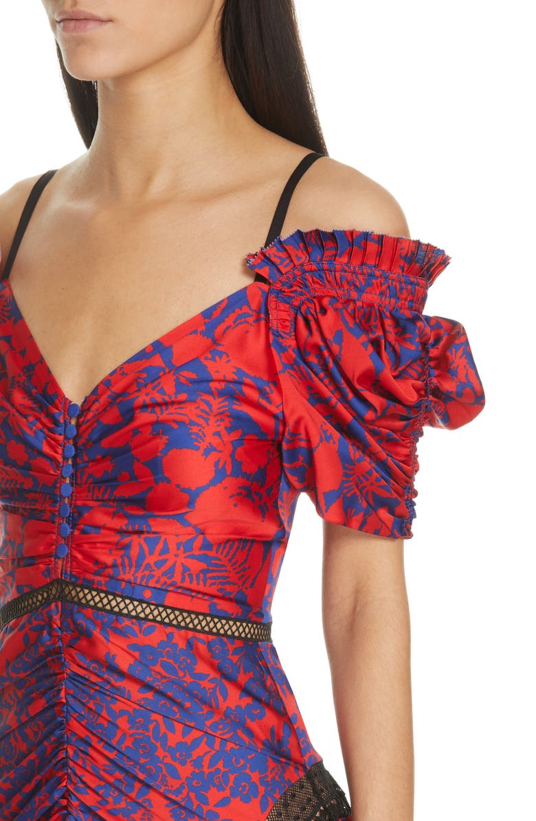 Self-Portrait Ruched & Pleated Floral Print Midi Dress, Alternate, color, 