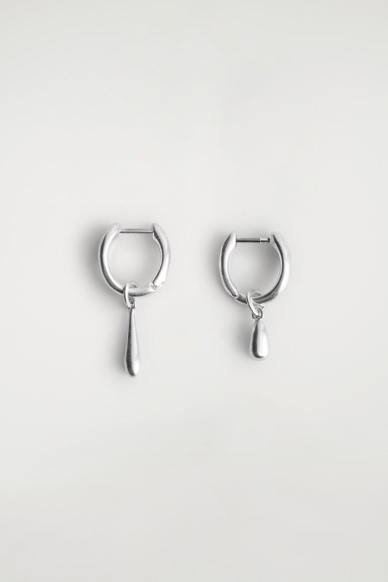 Mismatched Teardrop Hoop Earrings, Alternate, color, SILVER