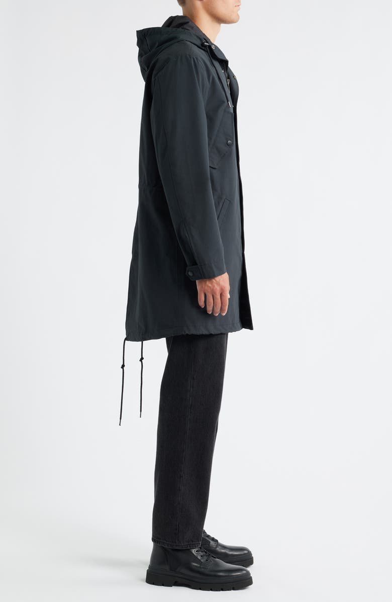 Schott NYC Waterproof Hooded Cotton Blend Fishtail Coat, Alternate, color, Black