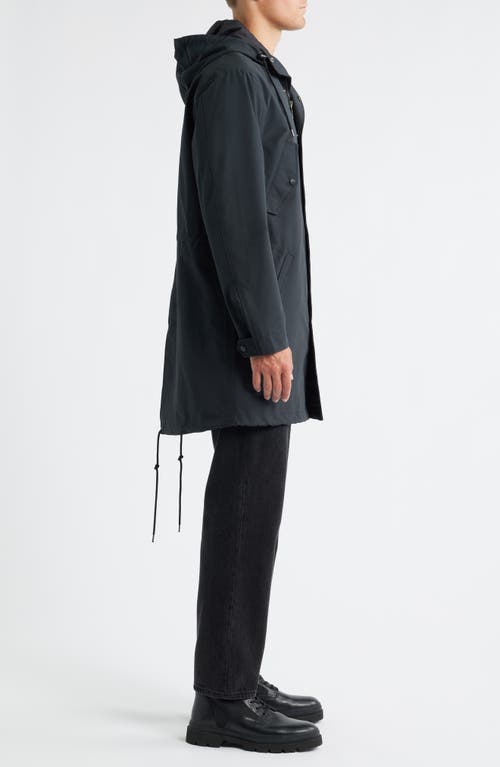 Schott Nyc Waterproof Hooded Cotton Blend Fishtail Coat In Black