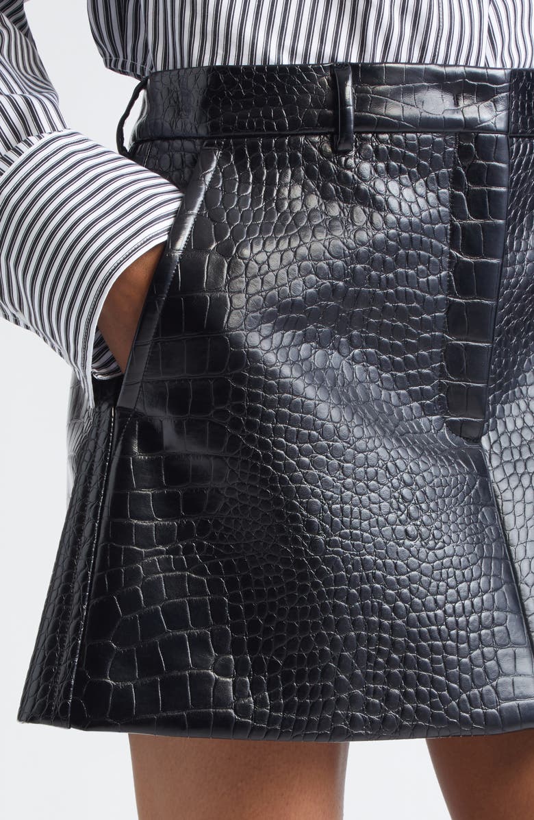 SPORTMAX Croc Embossed Faux Leather Miniskirt, Alternate, color, Black
