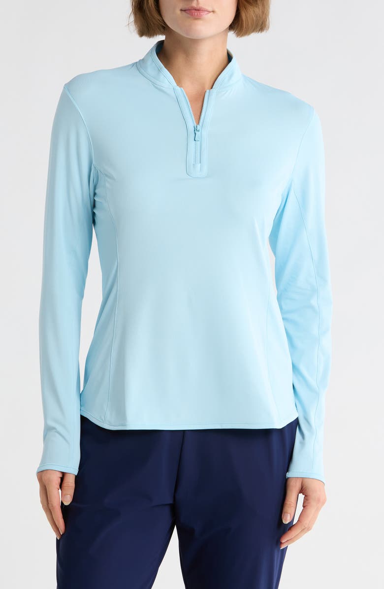 Peter Millar Lightweight Long Sleeve Quarter Zip Sun Shirt, Main, color, Skylight