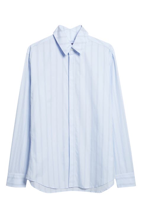 Pinstripe Floating Collar Button-Up Shirt