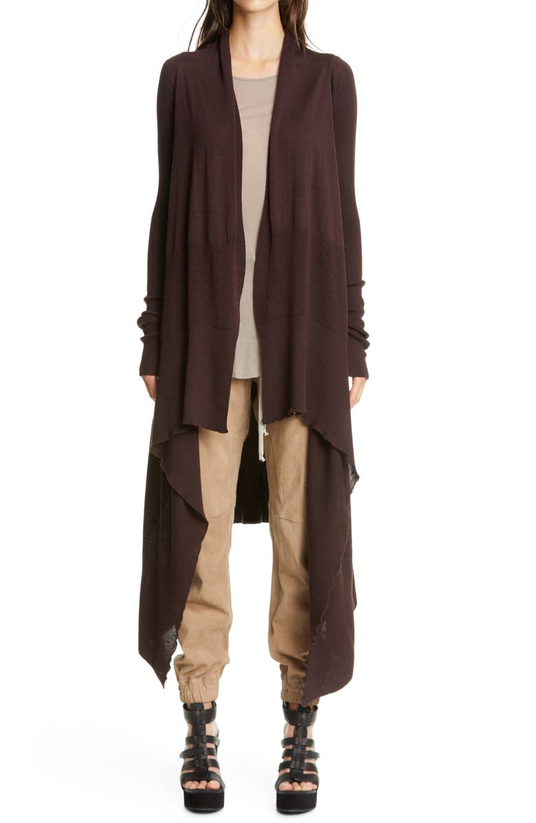 Rick Owens Long Asymmetrical Wool Cardigan, Main, color,