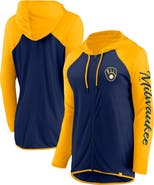 FANATICS Women's Fanatics Navy/Gold Milwaukee Brewers Script Sleeve Full-Zip Hoodie