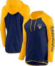 FANATICS Women's Fanatics Navy/Gold Milwaukee Brewers Script Sleeve Full-Zip Hoodie