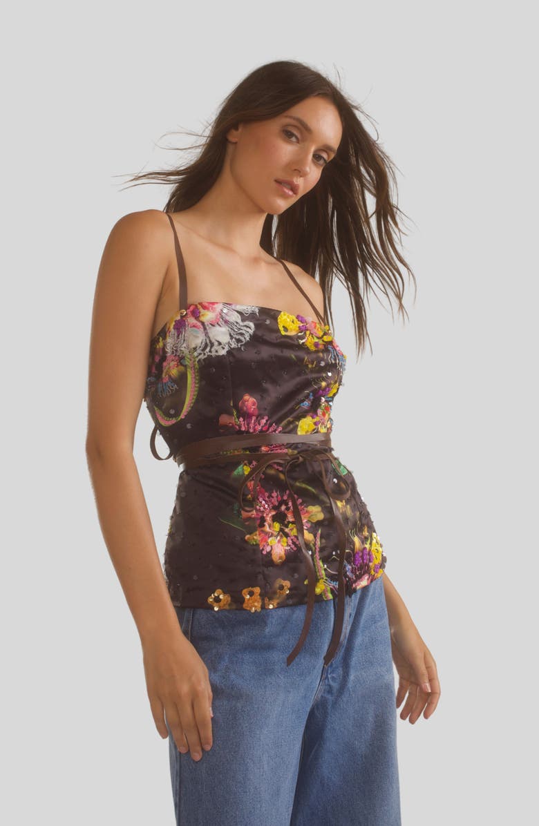 Cynthia Rowley SATIN LEATHER TIES EMBELLISHED TOP, Alternate, color, 