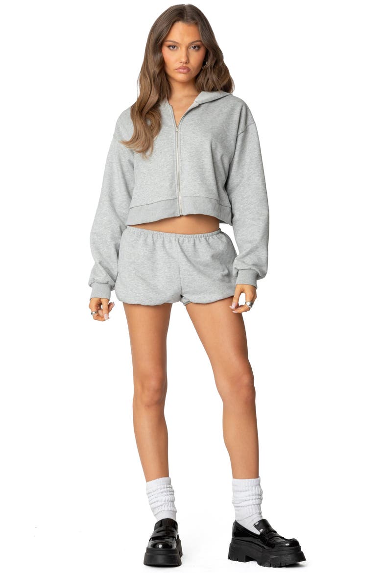 Robina Zip Crop Hoodie, Alternate, color, GRAY-MELANGE