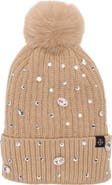 Nanette Lepore Rhinestone Beanie with Faux Fur Pompom