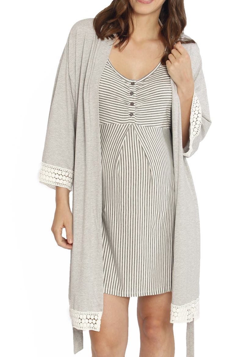 Nursing/Maternity Dress, Robe & Baby Wrap Set, Alternate, color, GREY/ WHITE