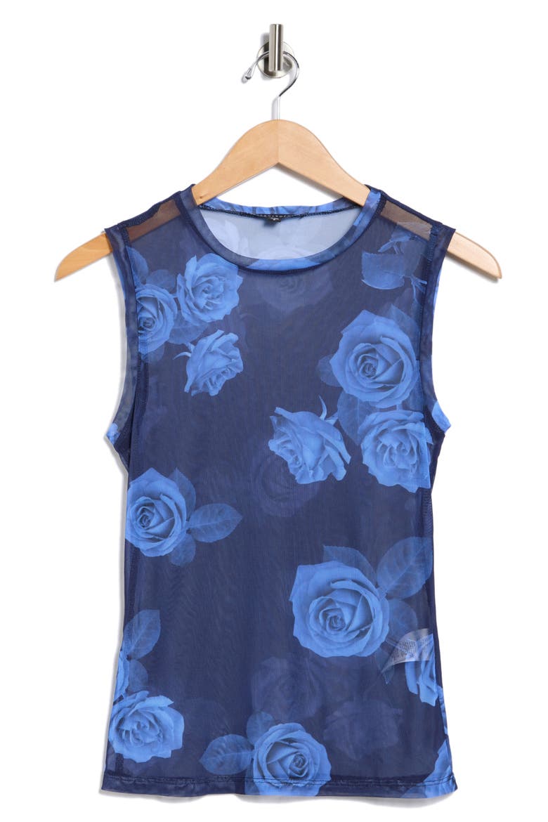Sleeveless Powermesh Top, Alternate, color, BLUE FLORAL