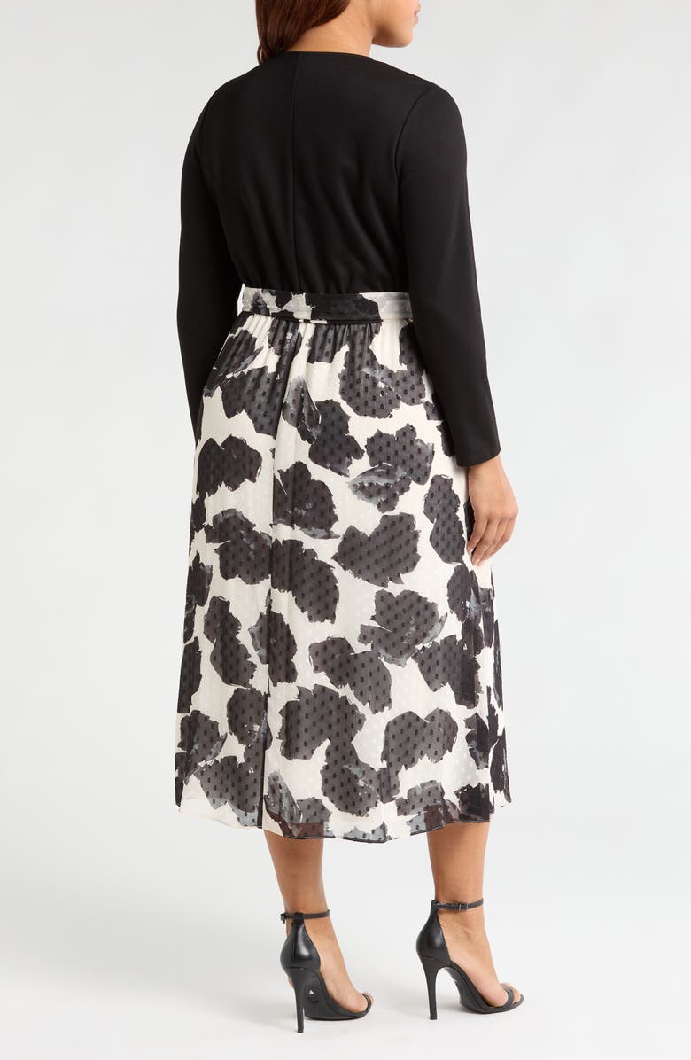 Anne Klein Serenity Mixed Media Long Sleeve Midi Dress, Alternate, color, 