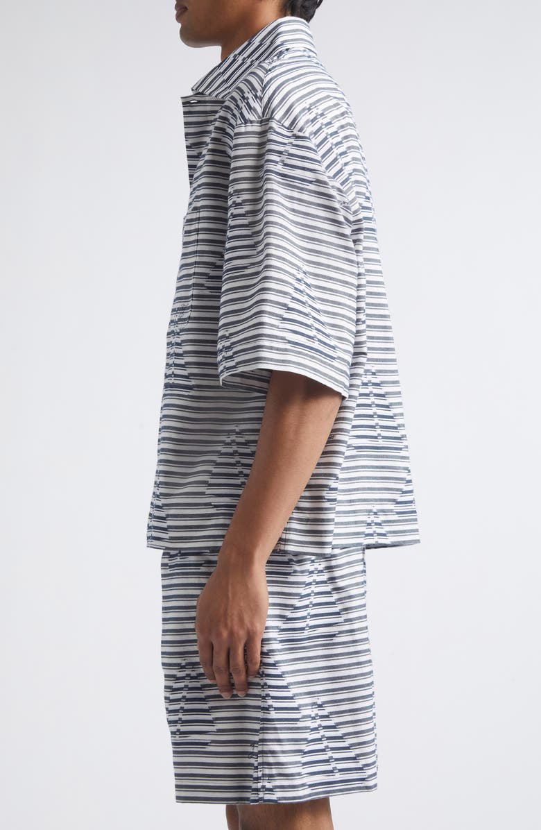 Jacquemus La Plage Stripe Short Sleeve Cotton Jacquard Button-Up Shirt, Alternate, color, Jacquard Boat Navy / White