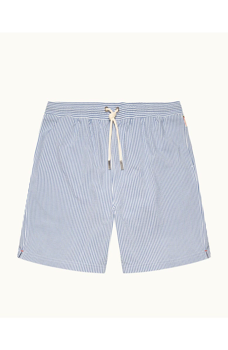 Orlebar Brown Mastiff Seersucker Longest-Length Relaxed Fit Drawcord Swim Shorts, Main, color, Nova Blue