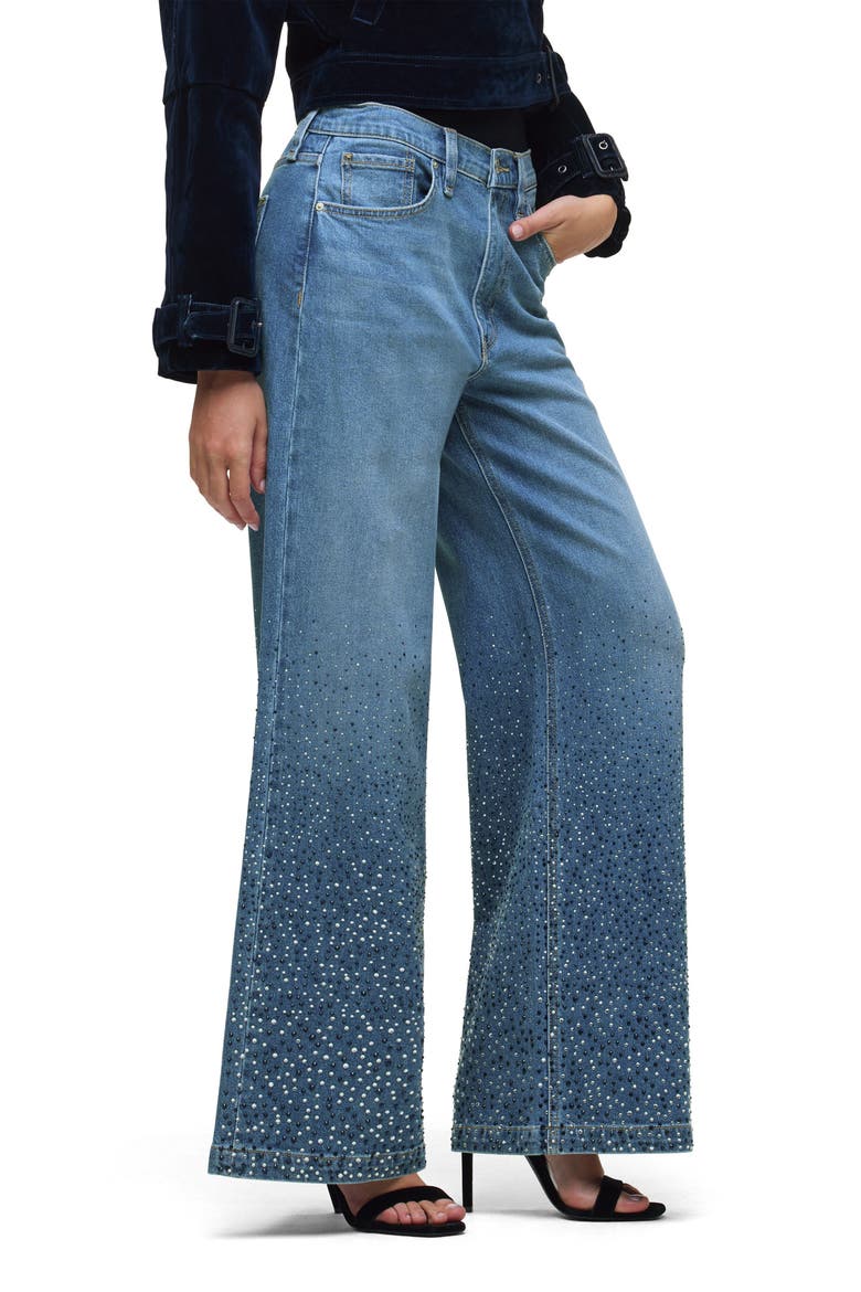 Jodie Embellished High Waist Wide Leg Jeans, Alternate, color, CRYSTAL BLUE
