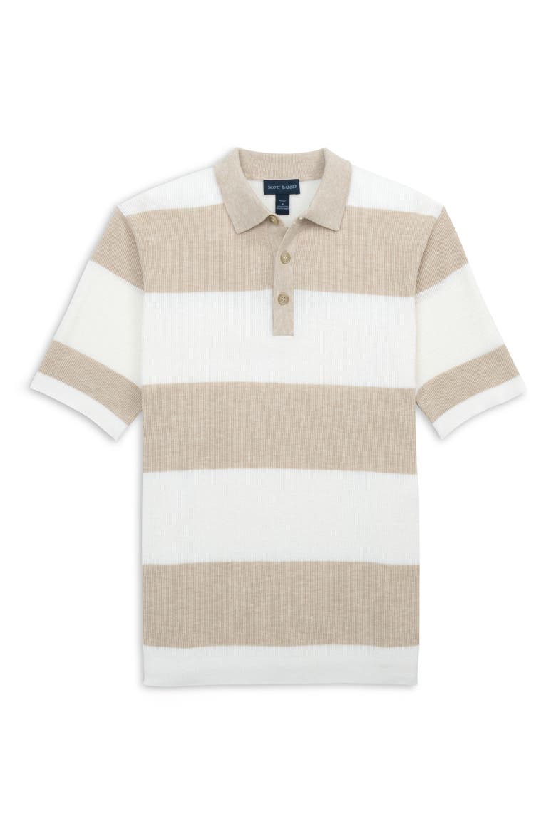 Stripe Rib Polo Sweater, Alternate, color, FLAX