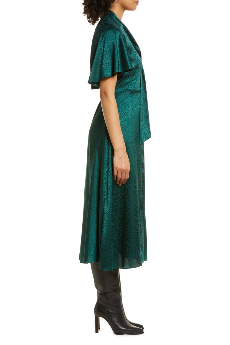 Tie Neck Satin Midi Dress, Alternate, color, HUNTER