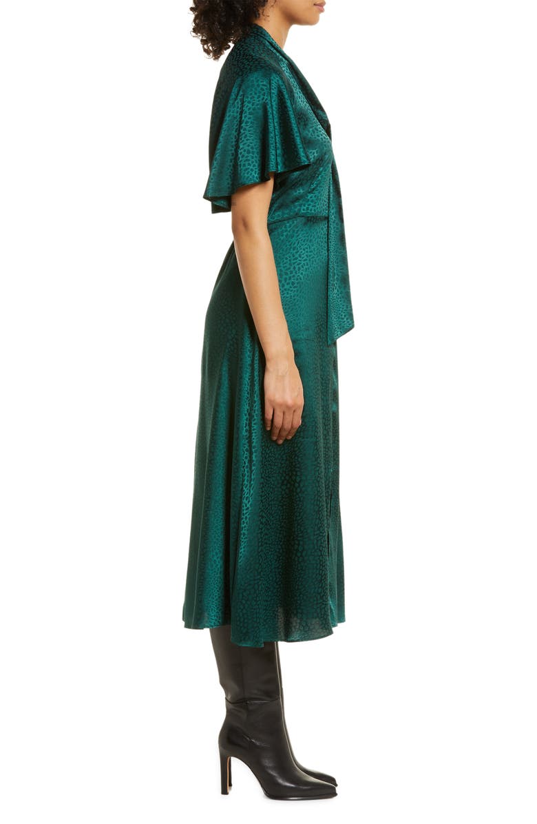 Julia Jordan Tie Neck Satin Midi Dress, Alternate, color, Hunter