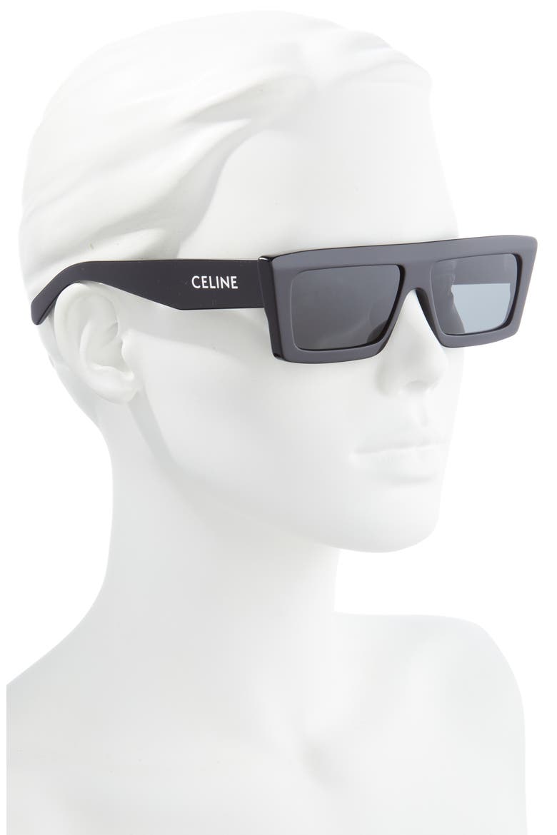 Monochroms 57mm Rectangular Sunglasses, Alternate, color, SHINY BLACK / SMOKE