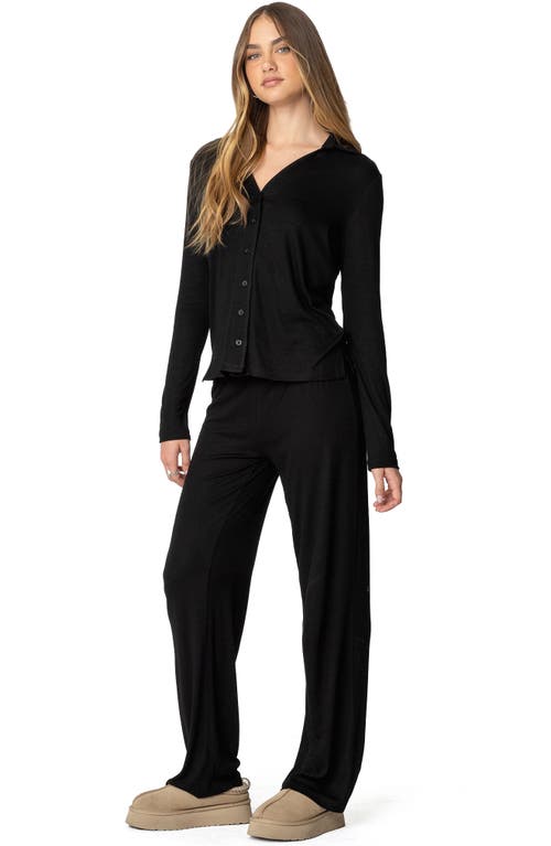 Shop Edikted Justina Lounge Button-up Top In Black