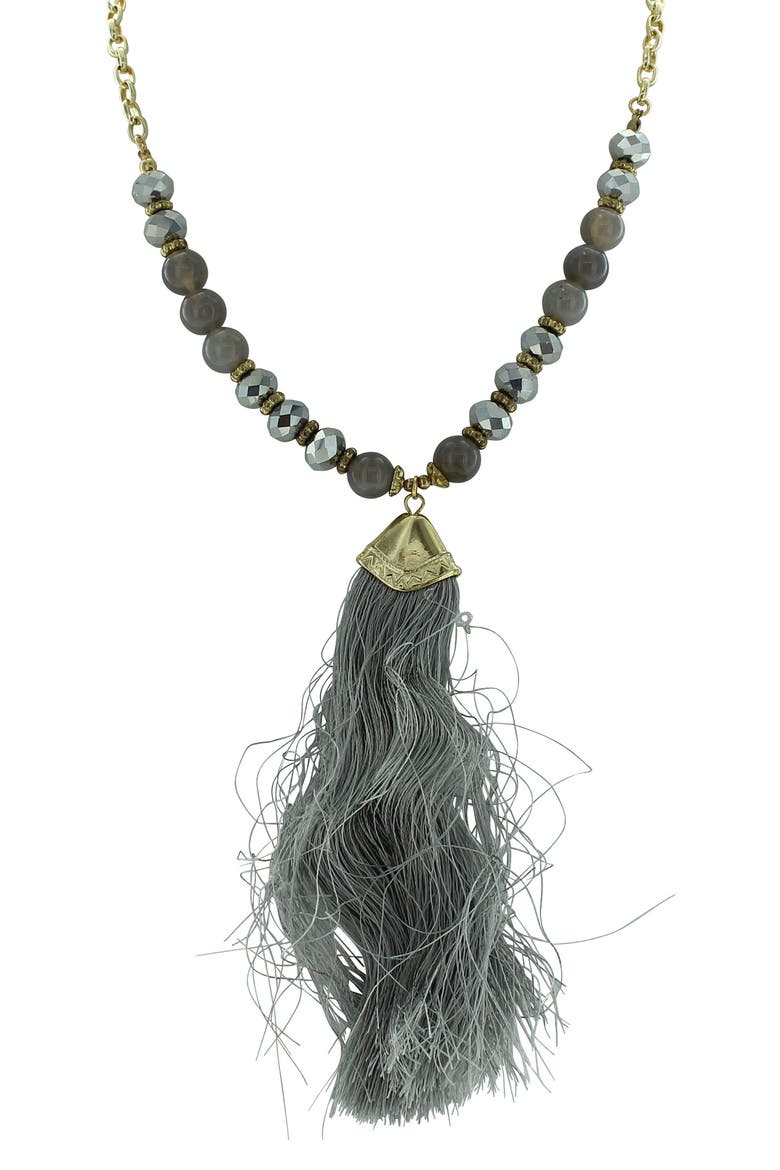 Beaded Tassel Pendant Necklace, Main, color, GOLD-GREY