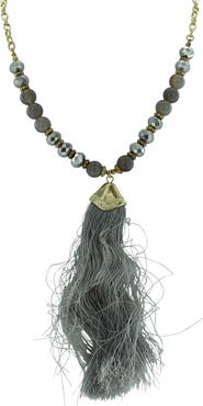 OLIVIA WELLES Beaded Tassel Pendant Necklace