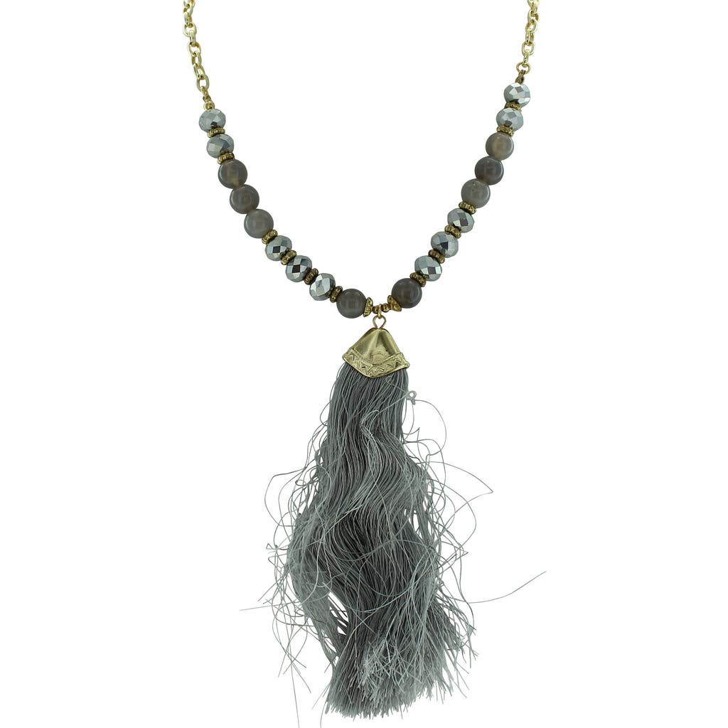 Olivia Welles Beaded Tassel Pendant Necklace In Gold-grey