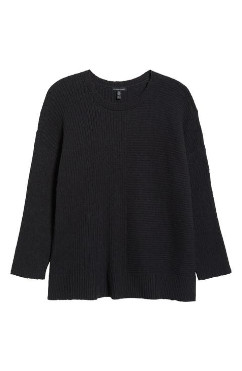 Crewneck Rib Organic Cotton Blend Sweater (Plus)