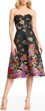 Dress the Population Carlita Belted Floral Strapless Cocktail Dress
