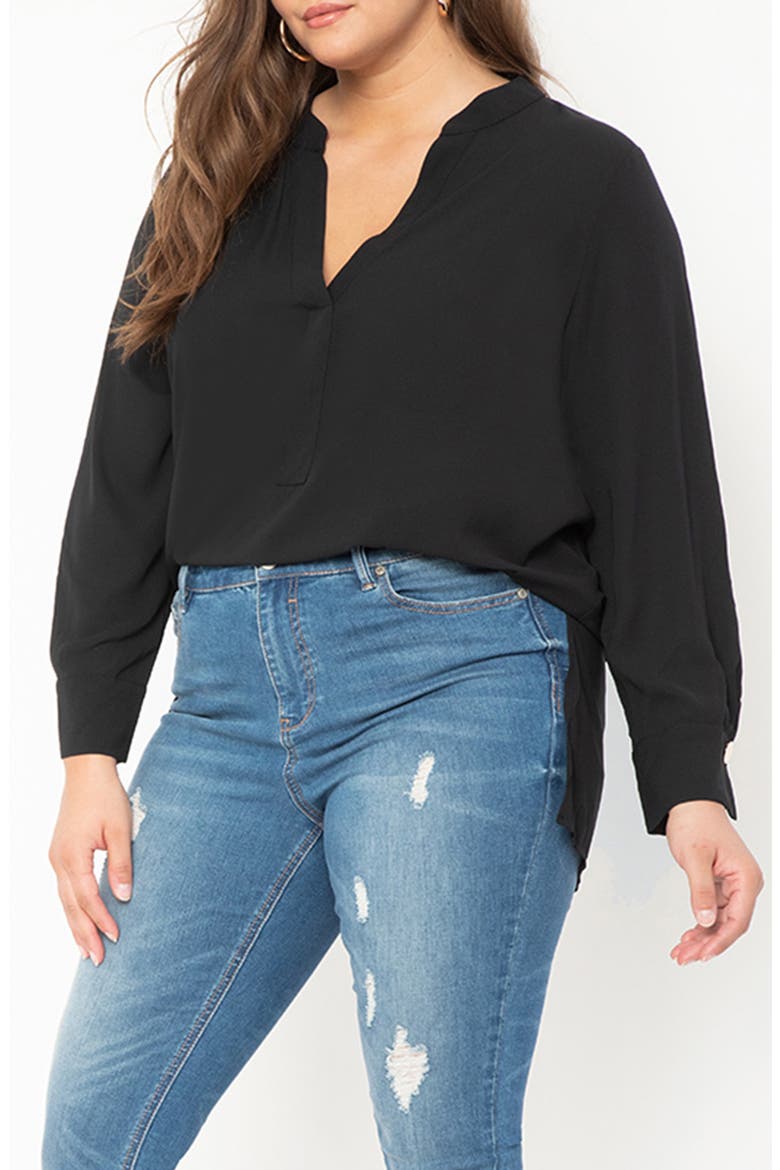 Mandarin Collar Tunic, Main, color, BLACK