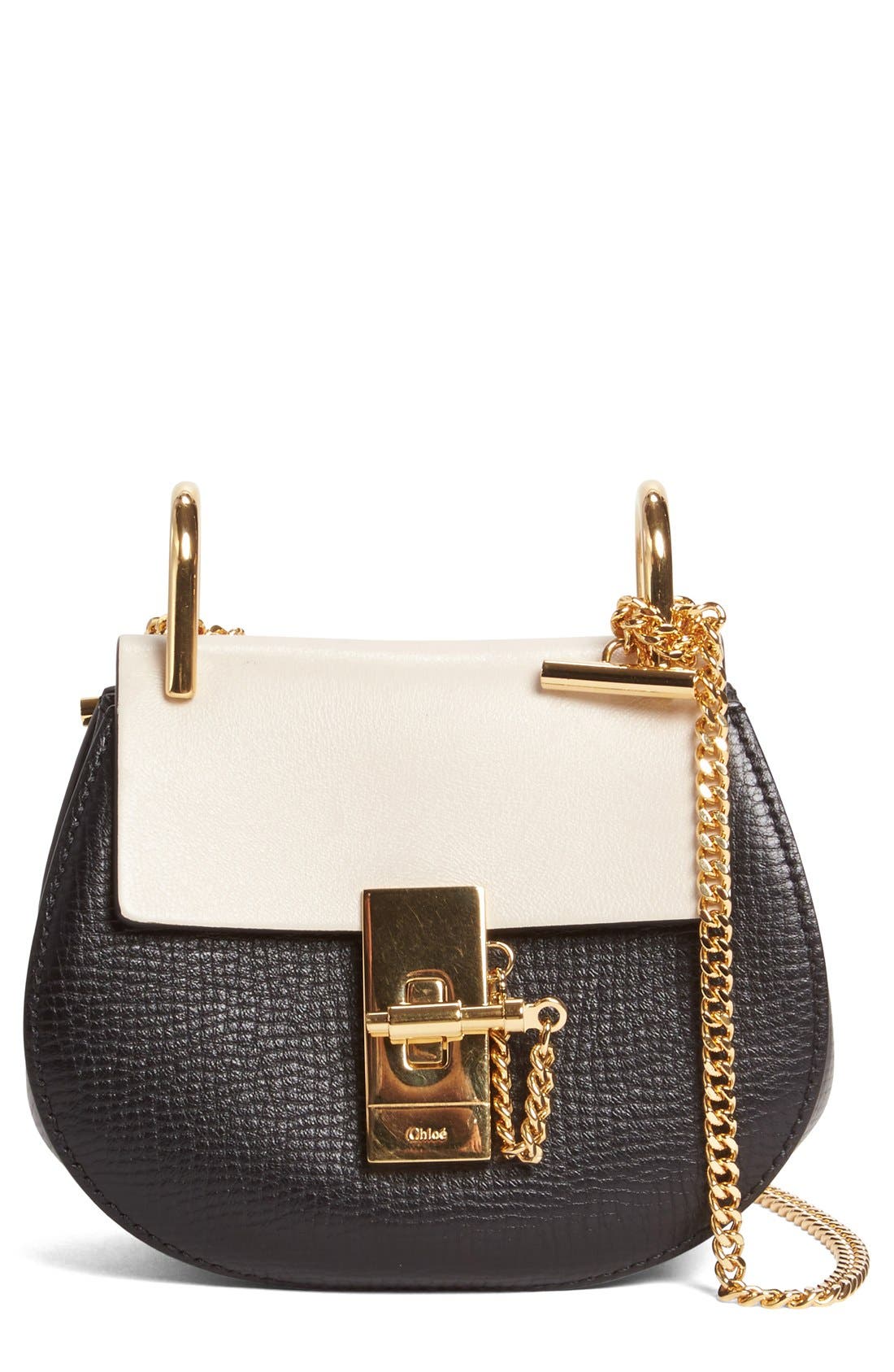 Nano Drew Calfskin Shoulder Bag, Main, color, BLACK/WHITE