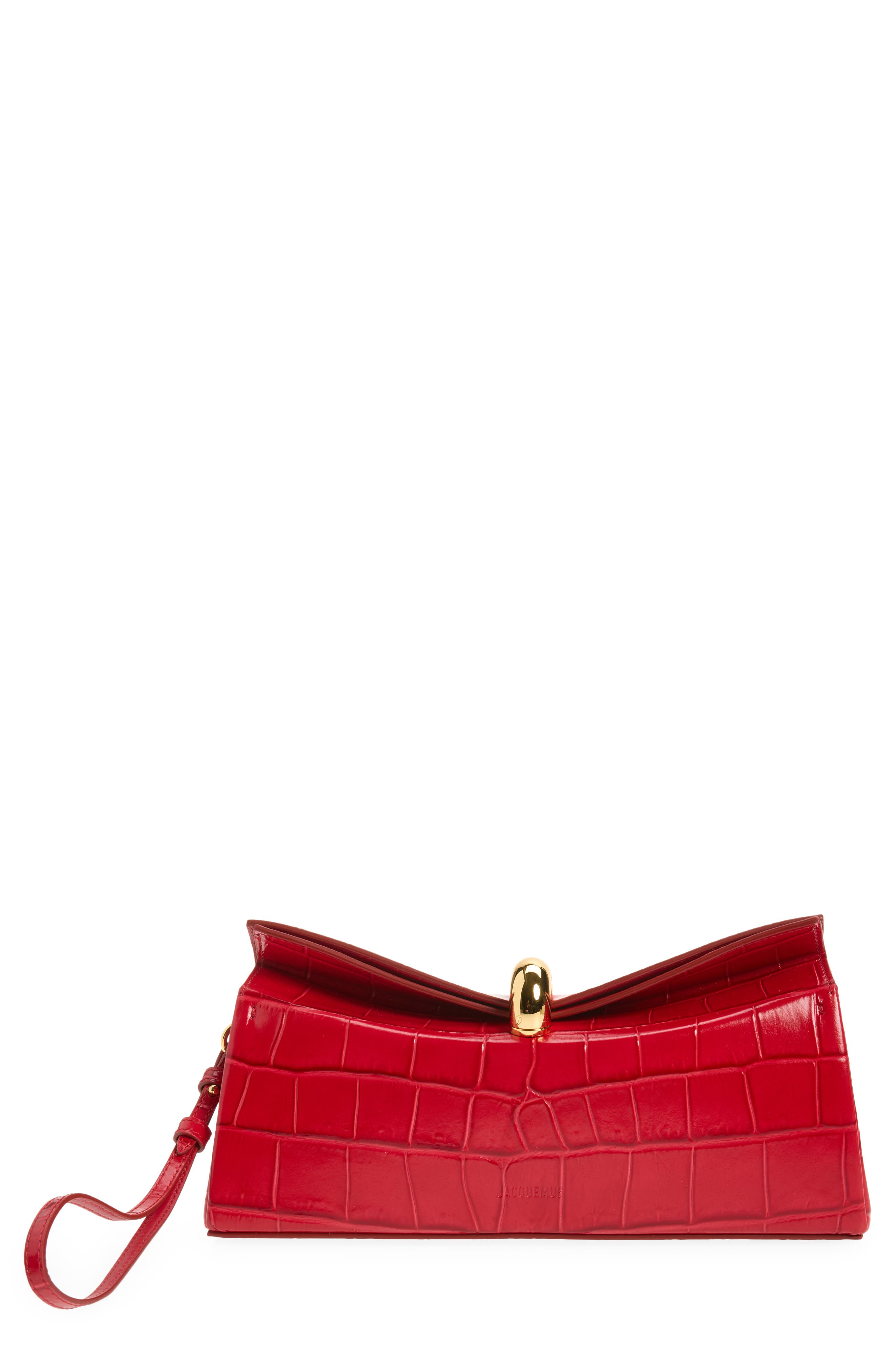 The Valérie Croc Embossed Leather Clutch, Main, color, RED 470