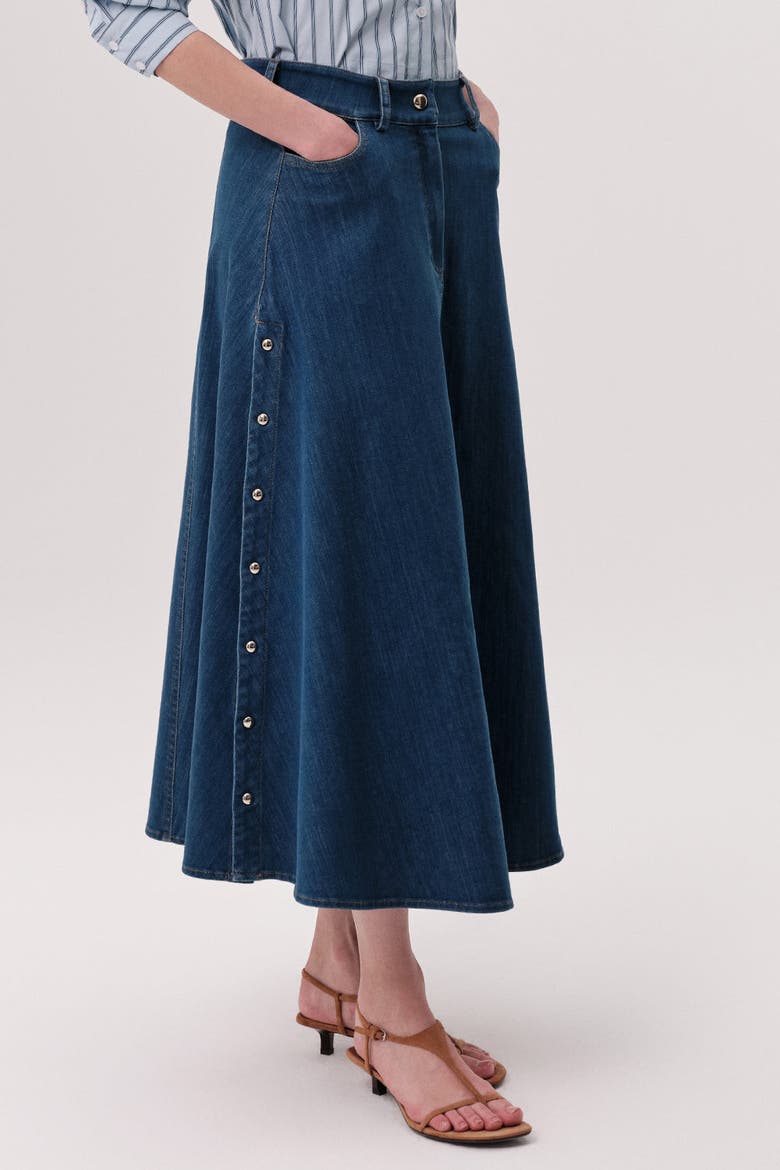 Meagan High Waisted Zip Pocket Denim Skirt, Alternate, color, Indigo