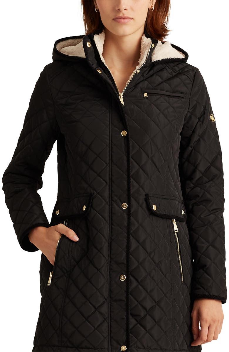 Lauren Ralph Lauren Quilted Coat with Faux Shearling Lining, Main, color, 