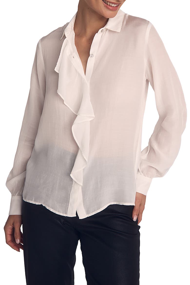 Ruffle Button-Up Shirt, Main, color, SHEER IVORY