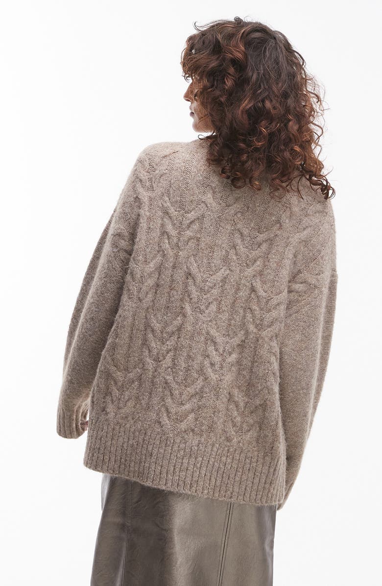 Topshop Fluffy Oversize Cable Stitch Sweater, Alternate, color, 