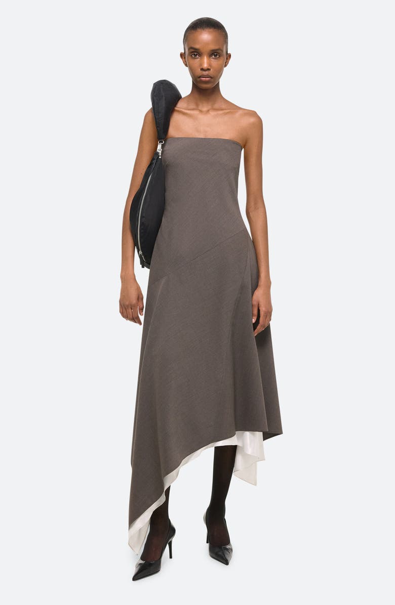 Helmut Lang Asymmetric Scarf Hem Virgin Wool Dress, Alternate, color, Light Brown Melange - 21G