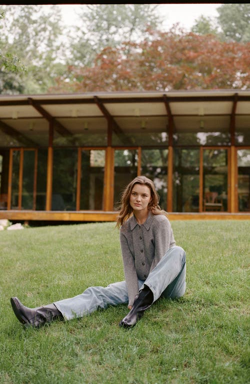 French Connection Ellie Collared Crop Cardigan In Gray