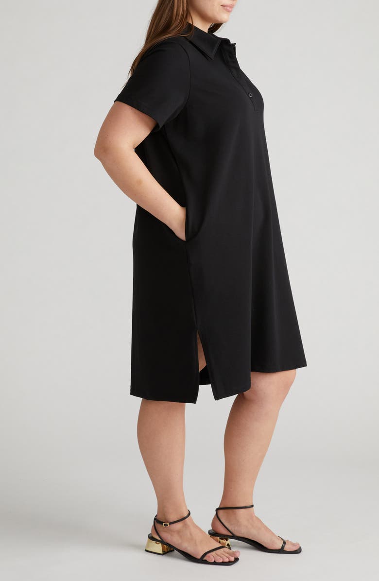 Universal Standard Varsity Short Sleeve French Terry Polo Dress, Alternate, color, Black