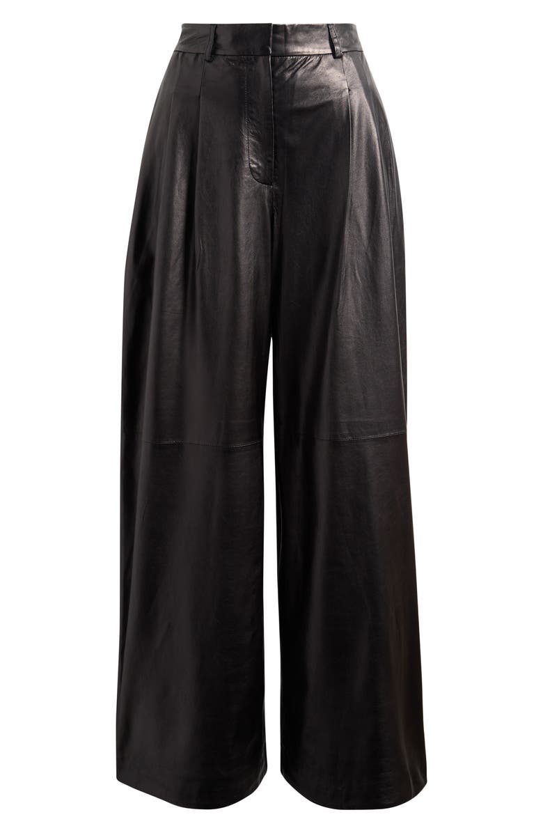 TWP Avery Wide Leg Leather Pants, Alternate, color, Dark Midnight