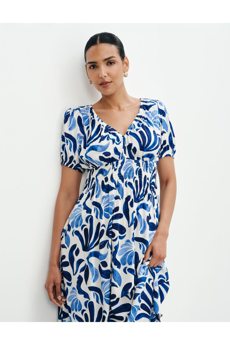 Dolly V-Neck Midi Dress, Alternate, color, Blue Abstract