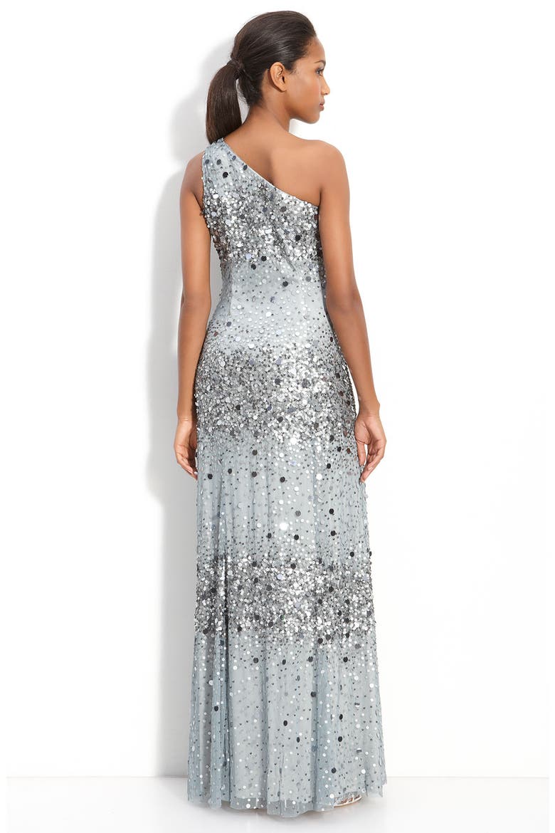 Sequin One Shoulder Mesh Gown, Alternate, color, SLATE